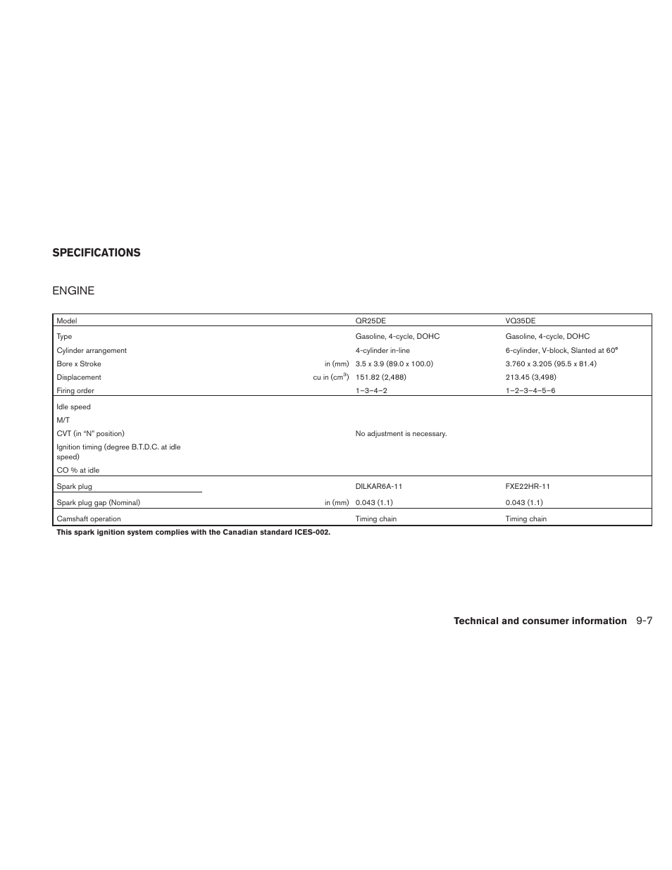 Specifications -7, Engine -7, Engine | Specifications | NISSAN 2010 Altima User Manual | Page 406 / 438