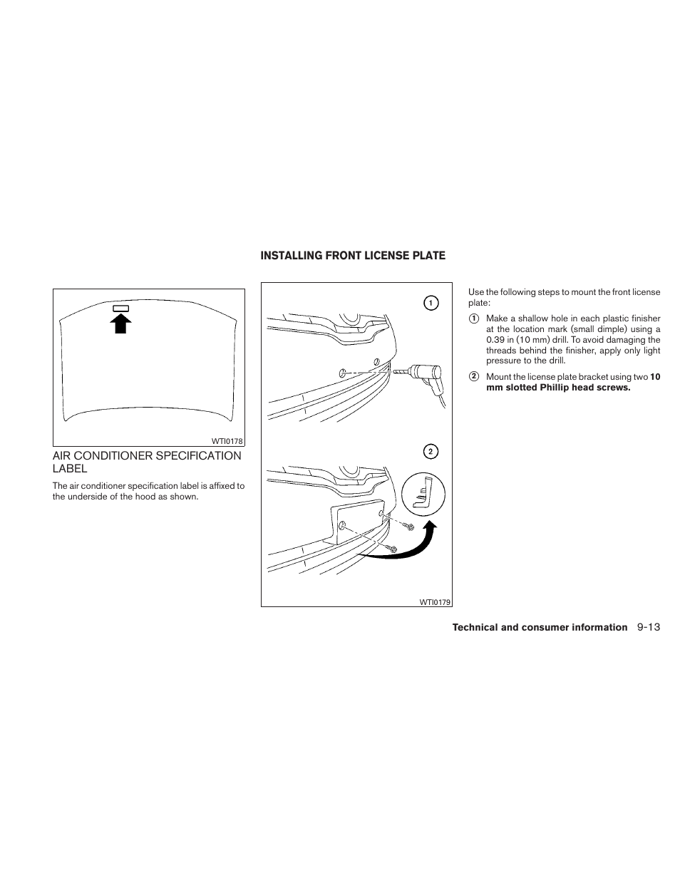 Air conditioner specification label -13, Installing front license plate -13 | NISSAN 2010 Altima User Manual | Page 412 / 438