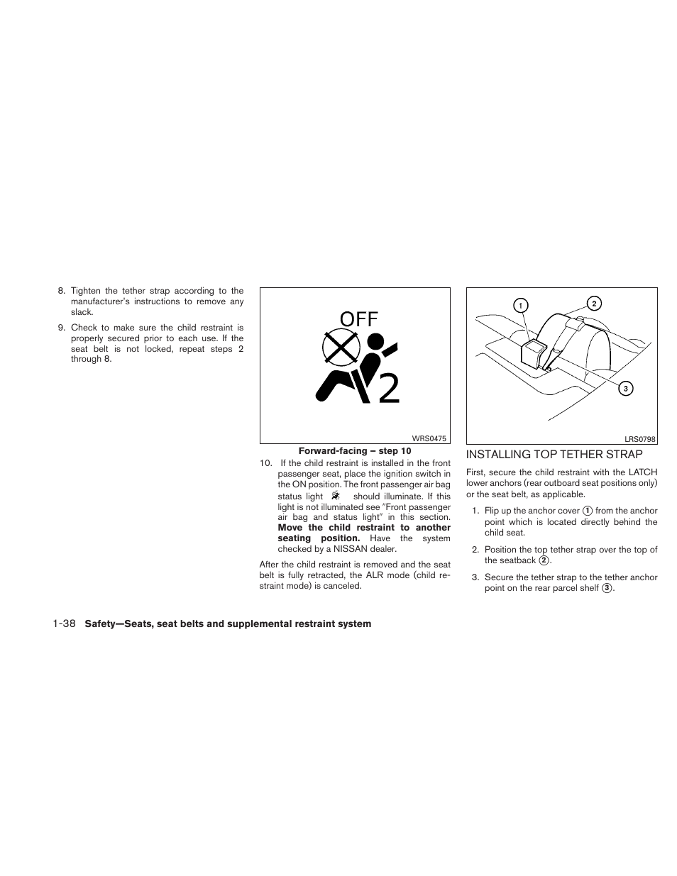 Installing top tether strap -38 | NISSAN 2010 Altima User Manual | Page 57 / 438