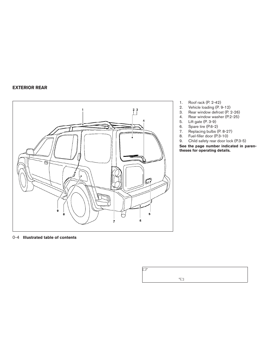 Exterior rear -4 | NISSAN 2009 Xterra User Manual | Page 10 / 336
