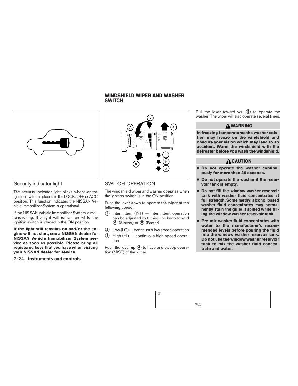 Windshield wiper and washer switch -24, Switch operation -24 | NISSAN 2009 Xterra User Manual | Page 100 / 336
