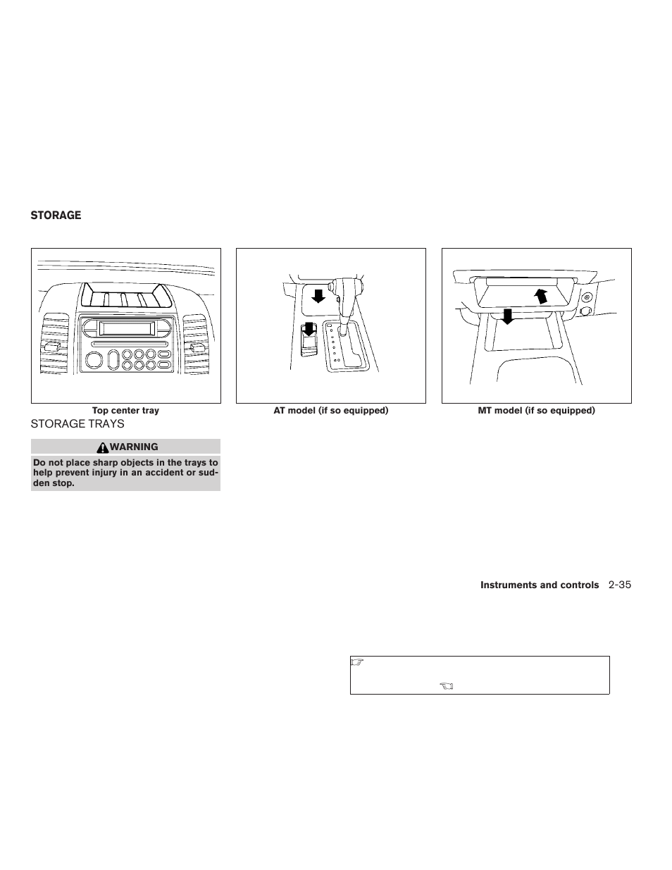Storage -35, Storage trays -35 | NISSAN 2009 Xterra User Manual | Page 111 / 336