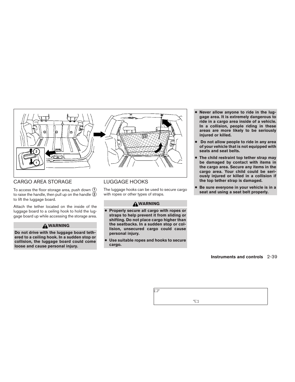 Cargo area storage -39 luggage hooks -39 | NISSAN 2009 Xterra User Manual | Page 115 / 336