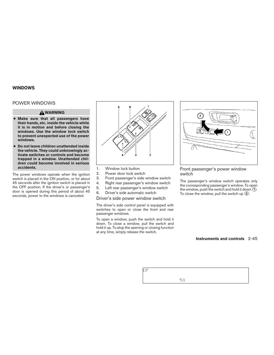 Windows -45, Power windows -45 | NISSAN 2009 Xterra User Manual | Page 121 / 336