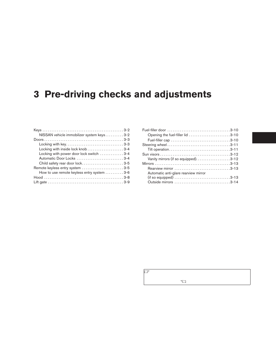 Pre-driving checks and adjustments, 3 pre-driving checks and adjustments | NISSAN 2009 Xterra User Manual | Page 125 / 336