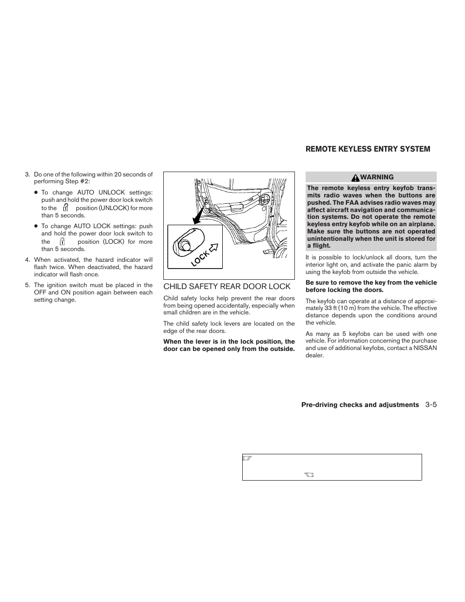 Child safety rear door lock -5, Remote keyless entry system -5 | NISSAN 2009 Xterra User Manual | Page 129 / 336