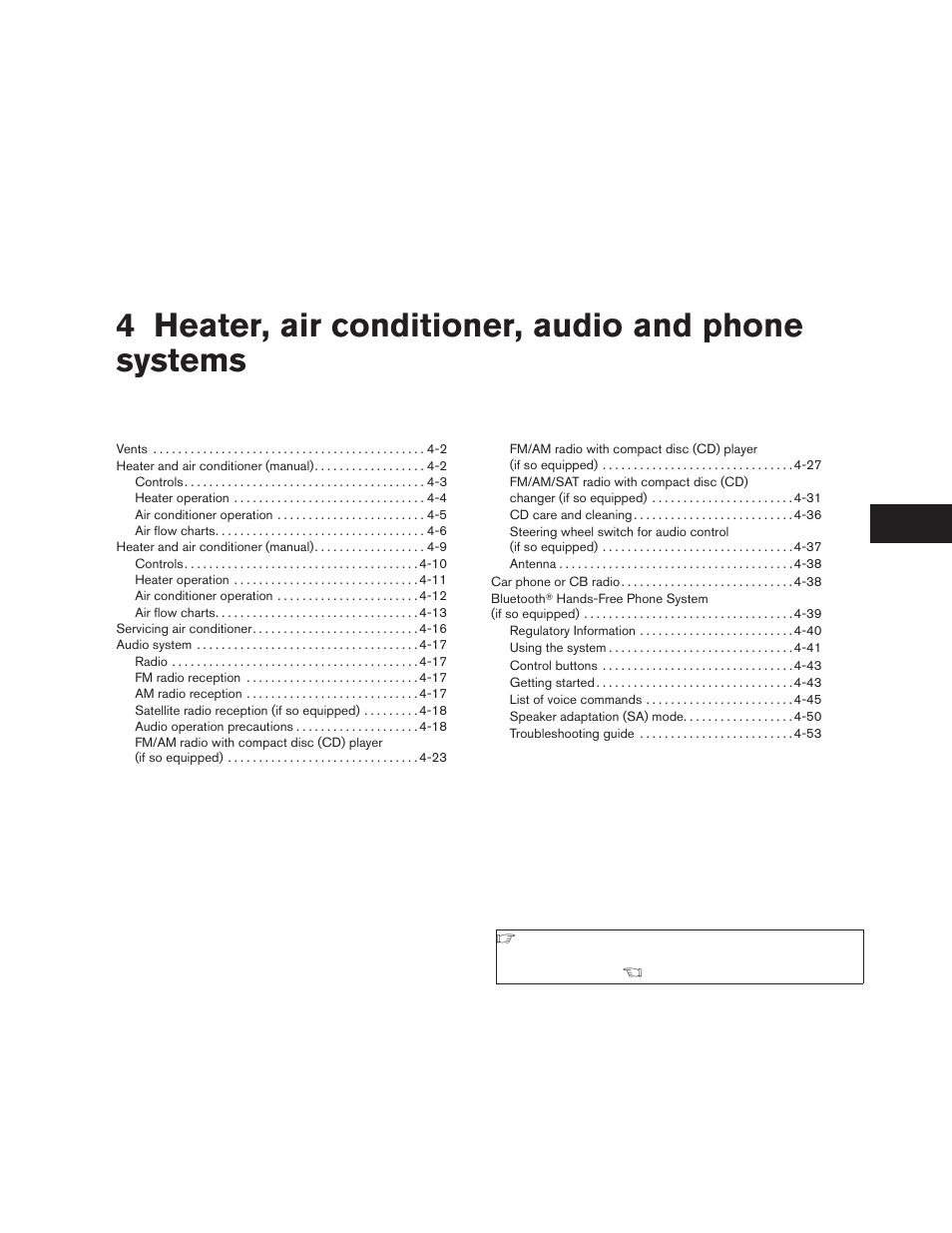 Heater, air conditioner, audio and phone systems, 4 heater, air conditioner, audio and phone systems | NISSAN 2009 Xterra User Manual | Page 139 / 336