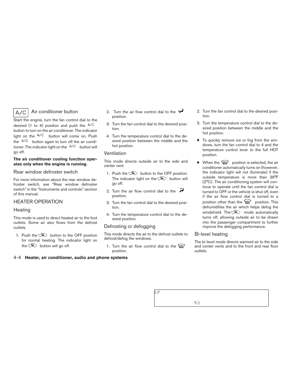 Heater operation -4 | NISSAN 2009 Xterra User Manual | Page 142 / 336