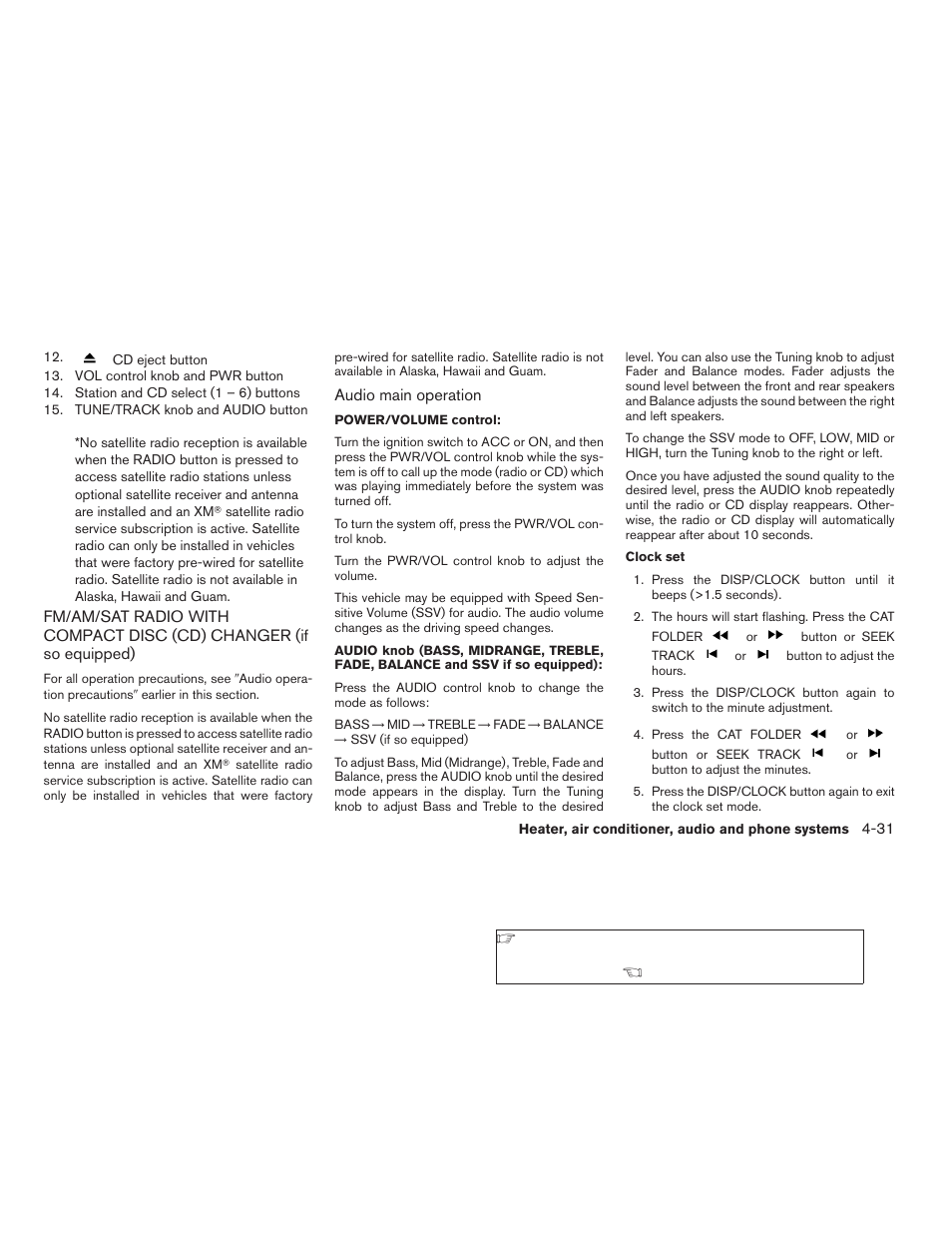 Fm/am/sat radio with compact disc (cd), Changer (if so equipped) -31 | NISSAN 2009 Xterra User Manual | Page 169 / 336