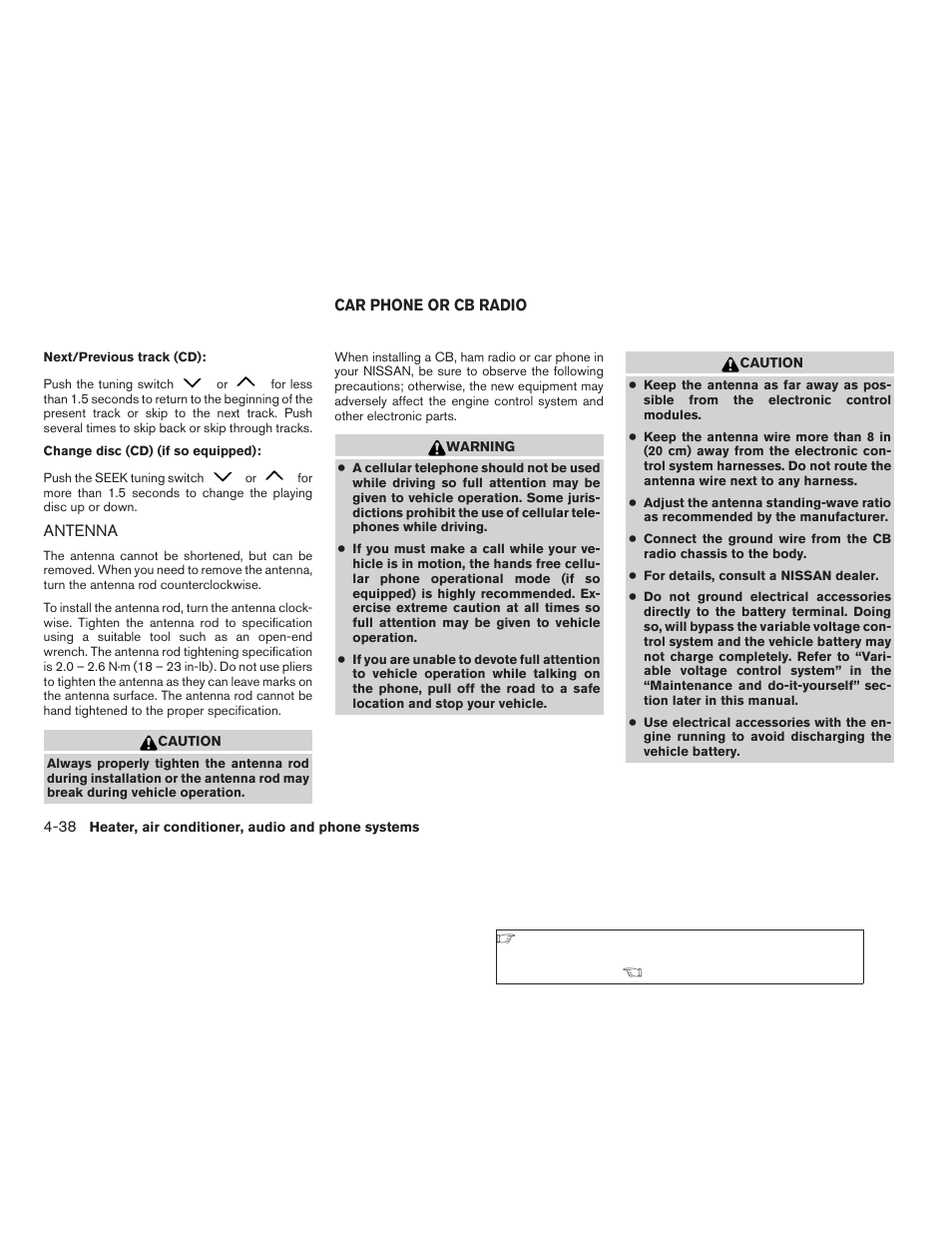 Antenna -38, Car phone or cb radio -38 | NISSAN 2009 Xterra User Manual | Page 176 / 336
