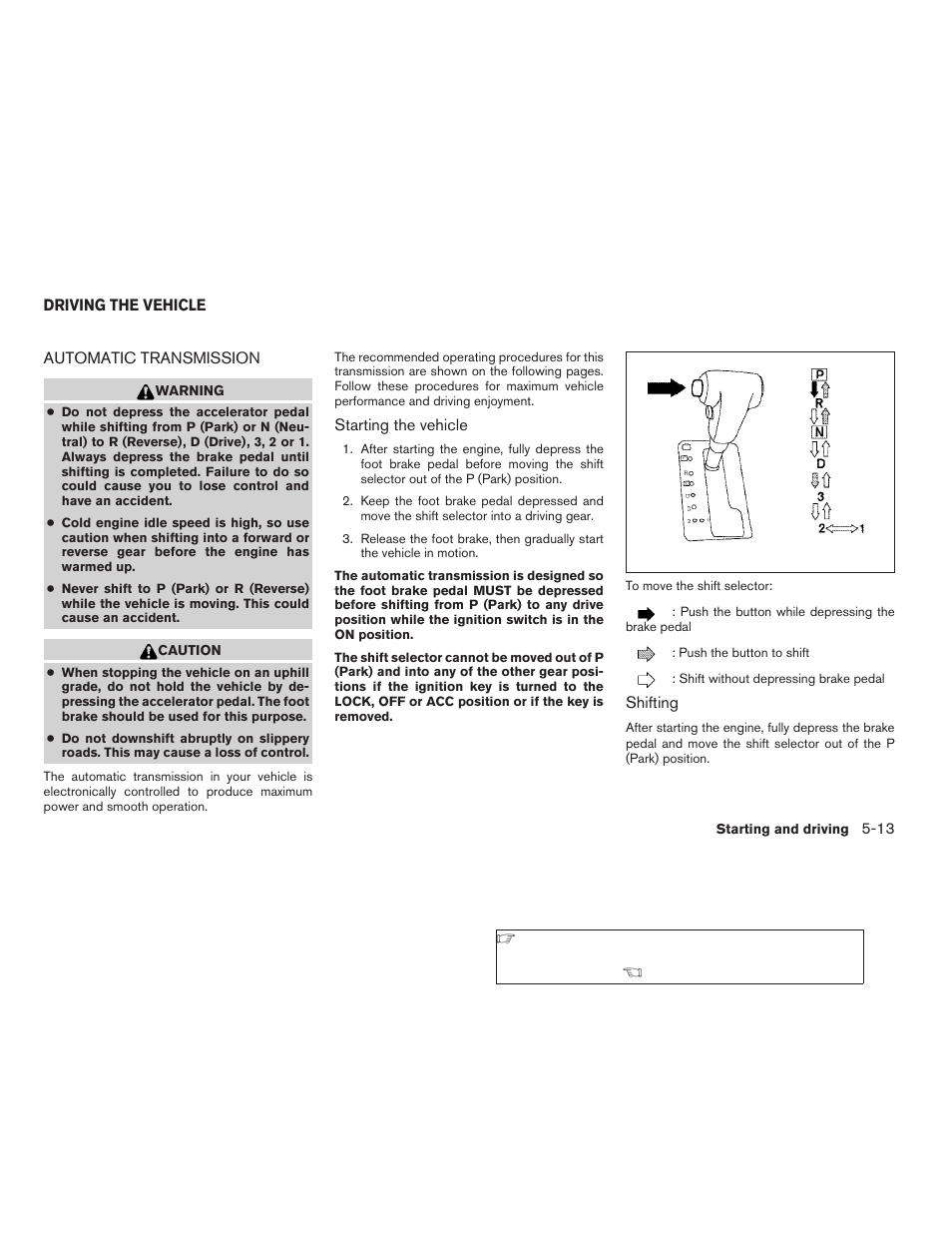 Driving the vehicle -13, Automatic transmission -13 | NISSAN 2009 Xterra User Manual | Page 205 / 336