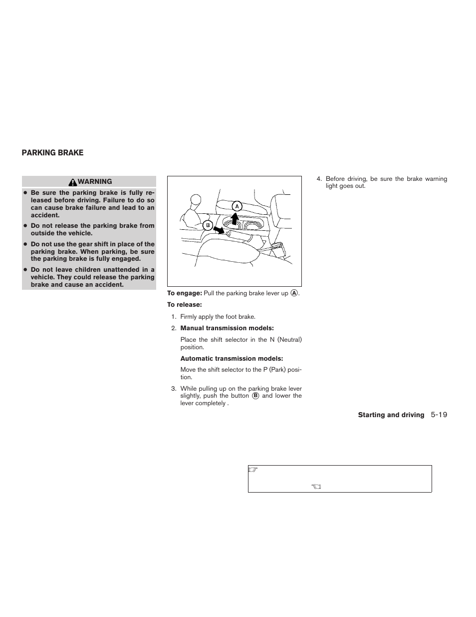 Parking brake -19 | NISSAN 2009 Xterra User Manual | Page 211 / 336