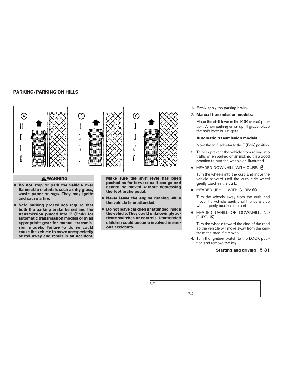 Parking/parking on hills -31 | NISSAN 2009 Xterra User Manual | Page 223 / 336