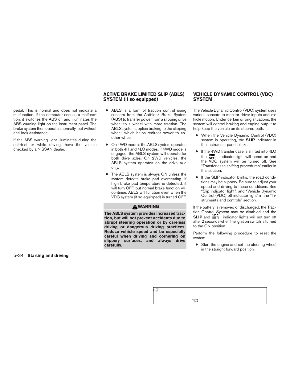 Active brake limited slip (abls) system | NISSAN 2009 Xterra User Manual | Page 226 / 336