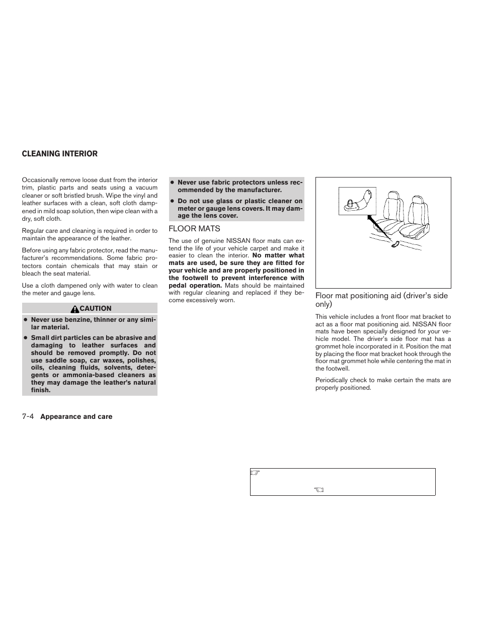 Cleaning interior -4, Floor mats -4 | NISSAN 2009 Xterra User Manual | Page 250 / 336