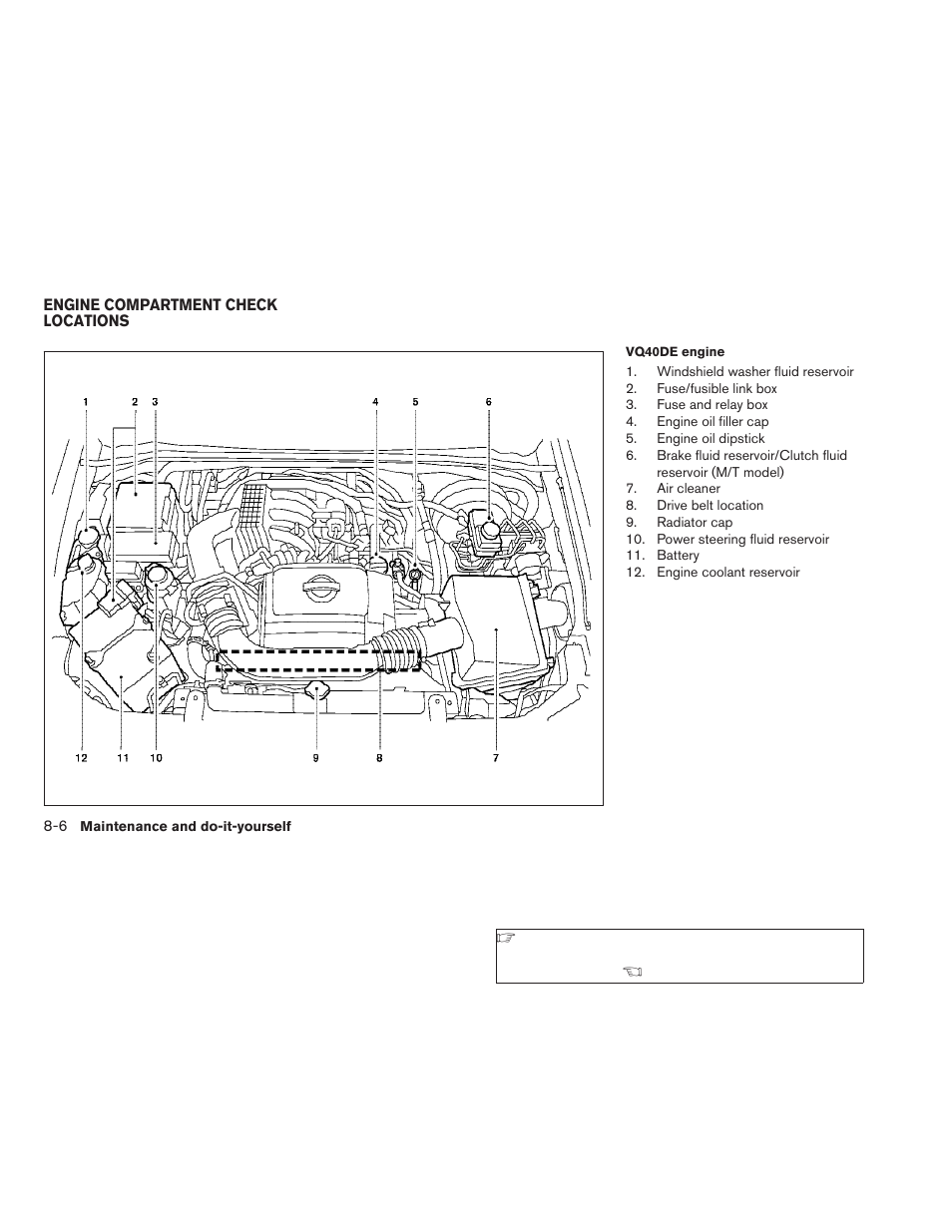 Engine compartment check locations -6 | NISSAN 2009 Xterra User Manual | Page 258 / 336