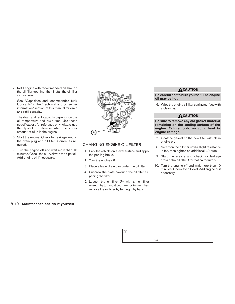 Changing engine oil filter -10 | NISSAN 2009 Xterra User Manual | Page 262 / 336