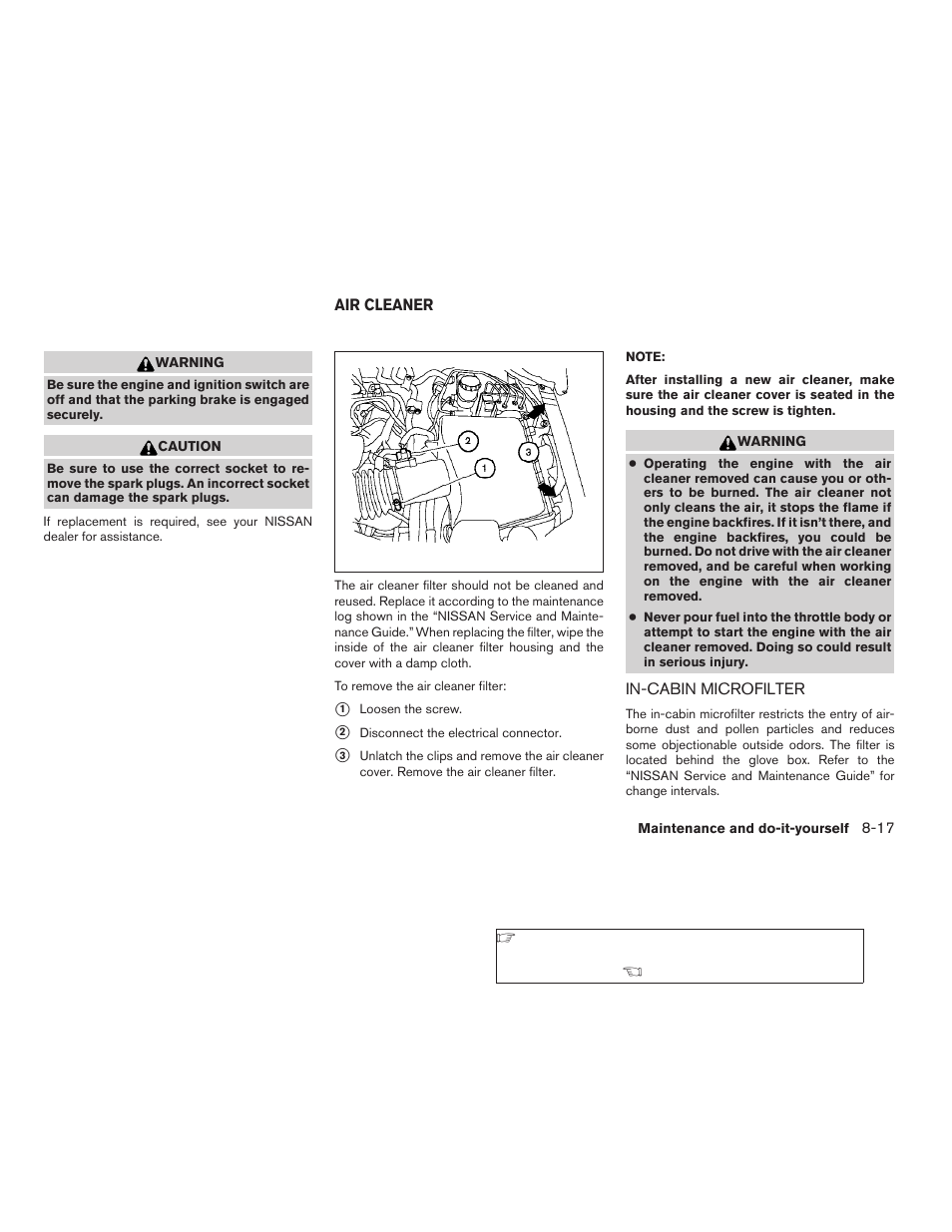 Air cleaner -17, In-cabin microfilter -17 | NISSAN 2009 Xterra User Manual | Page 269 / 336