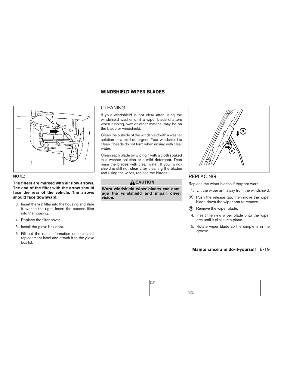 Windshield wiper blades -19, Cleaning -19 replacing -19 | NISSAN 2009 Xterra User Manual | Page 271 / 336