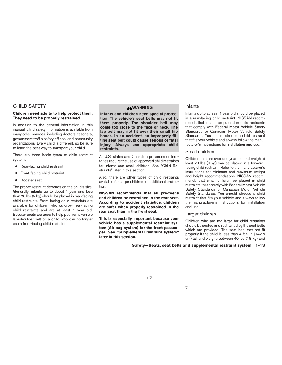 Child safety -13 | NISSAN 2009 Xterra User Manual | Page 29 / 336