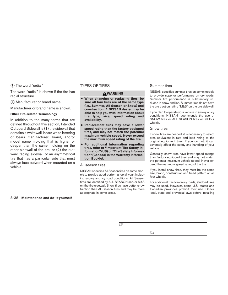 Types of tires -38 | NISSAN 2009 Xterra User Manual | Page 290 / 336