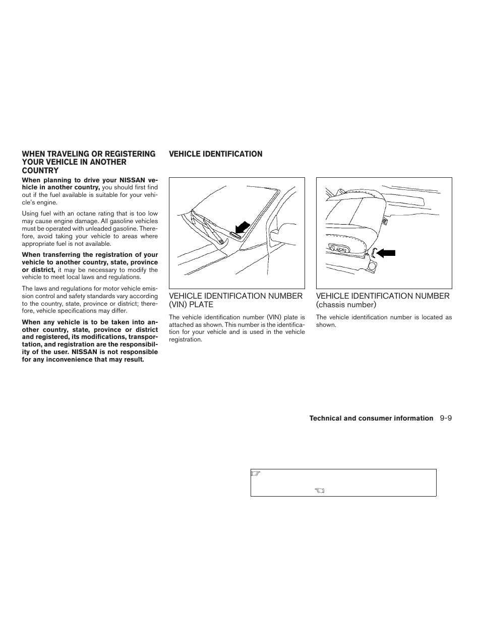 When traveling or registering your vehicle in, Another country -9 vehicle identification -9, Chassis number) -9 | NISSAN 2009 Xterra User Manual | Page 303 / 336