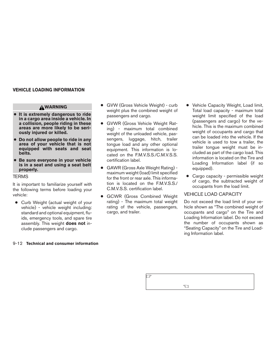 Vehicle loading information -12, Terms -12 vehicle load capacity -12 | NISSAN 2009 Xterra User Manual | Page 306 / 336