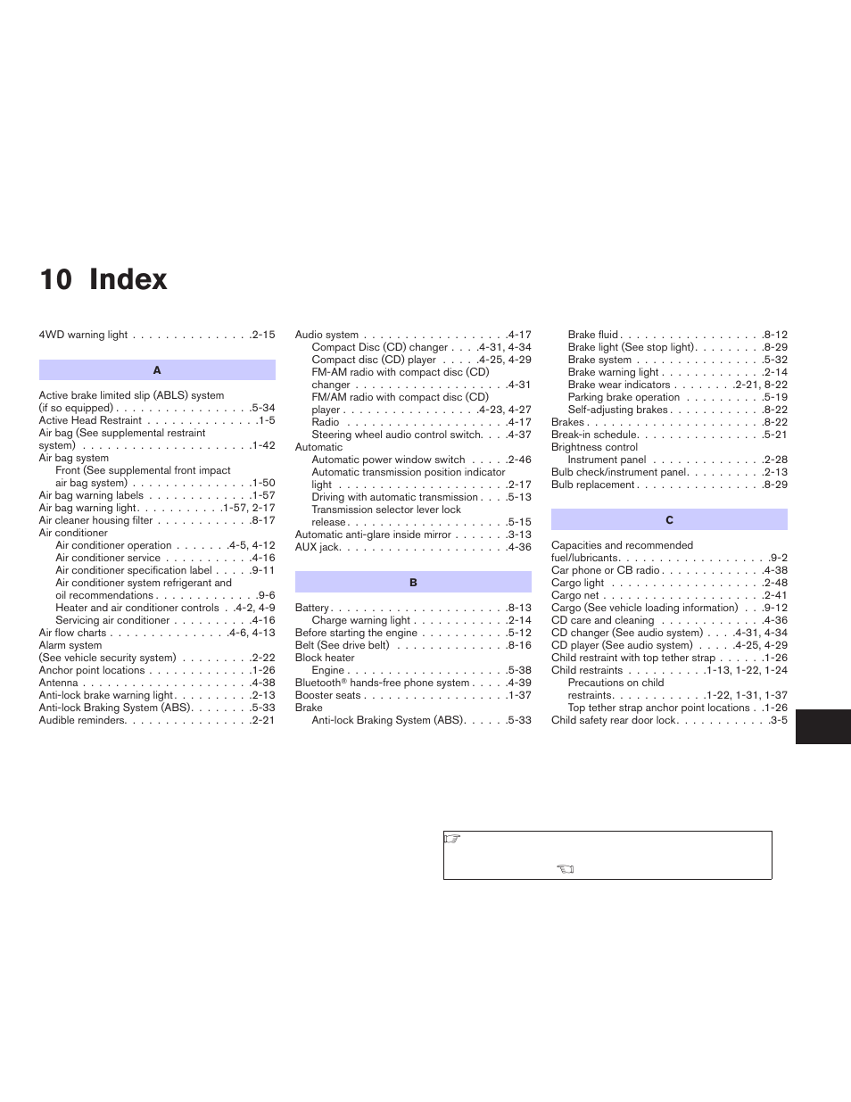 Index, 10 index | NISSAN 2009 Xterra User Manual | Page 329 / 336