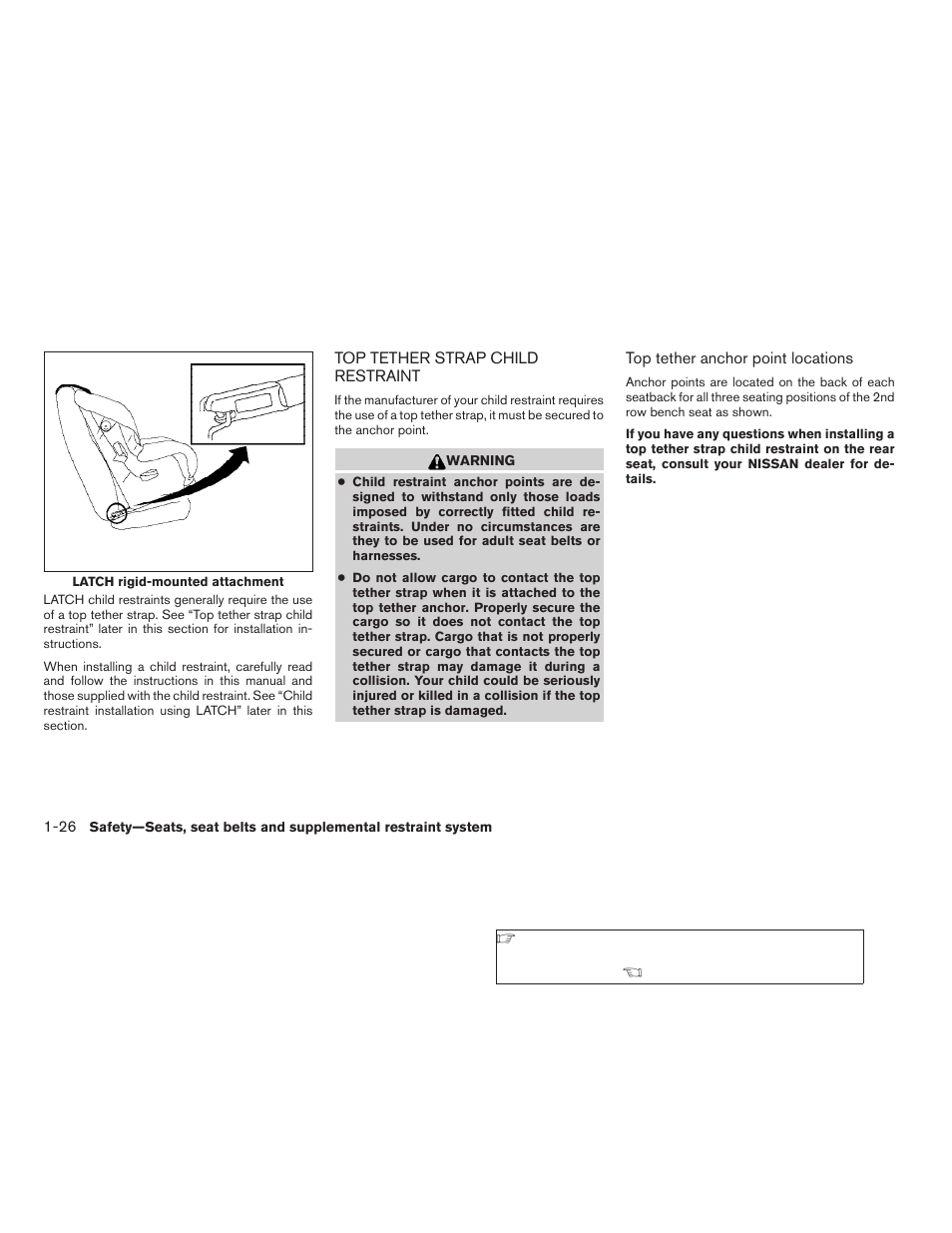 Top tether strap child restraint -26 | NISSAN 2009 Xterra User Manual | Page 42 / 336