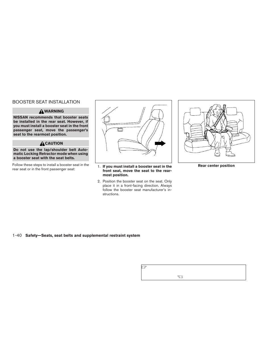 Booster seat installation -40 | NISSAN 2009 Xterra User Manual | Page 56 / 336