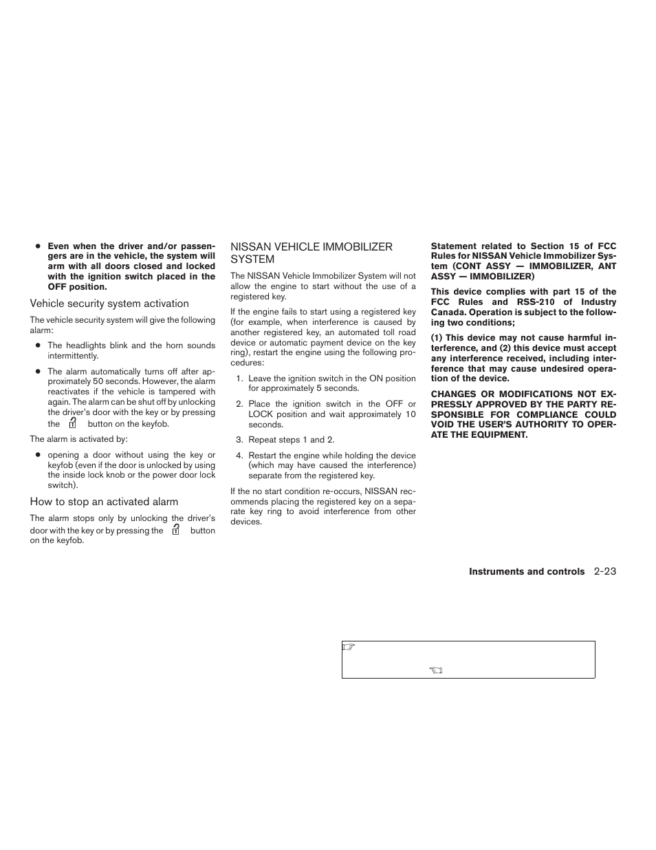 Nissan vehicle immobilizer system -23 | NISSAN 2009 Xterra User Manual | Page 99 / 336