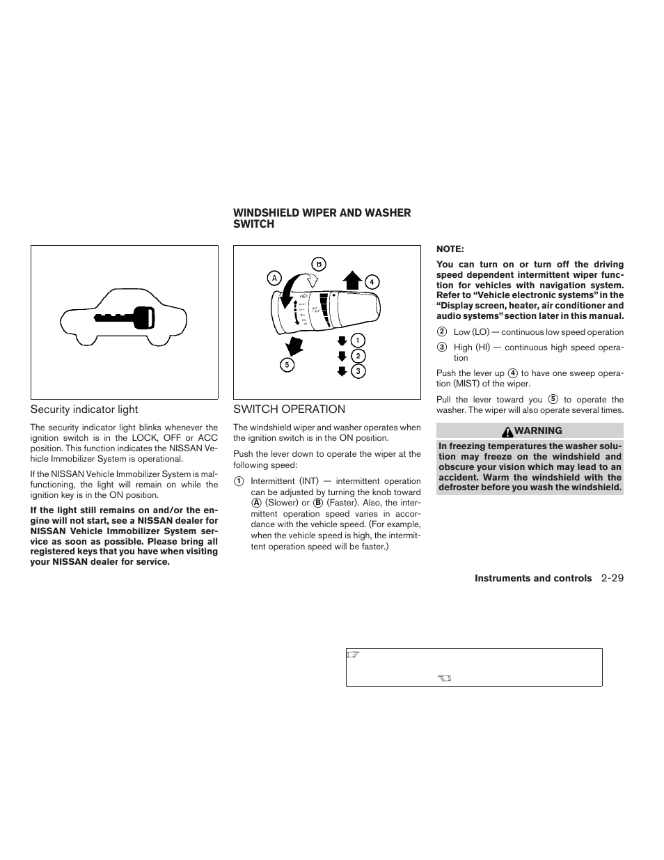 Windshield wiper and washer switch -29, Switch operation -29 | NISSAN 2009 Titan User Manual | Page 107 / 408