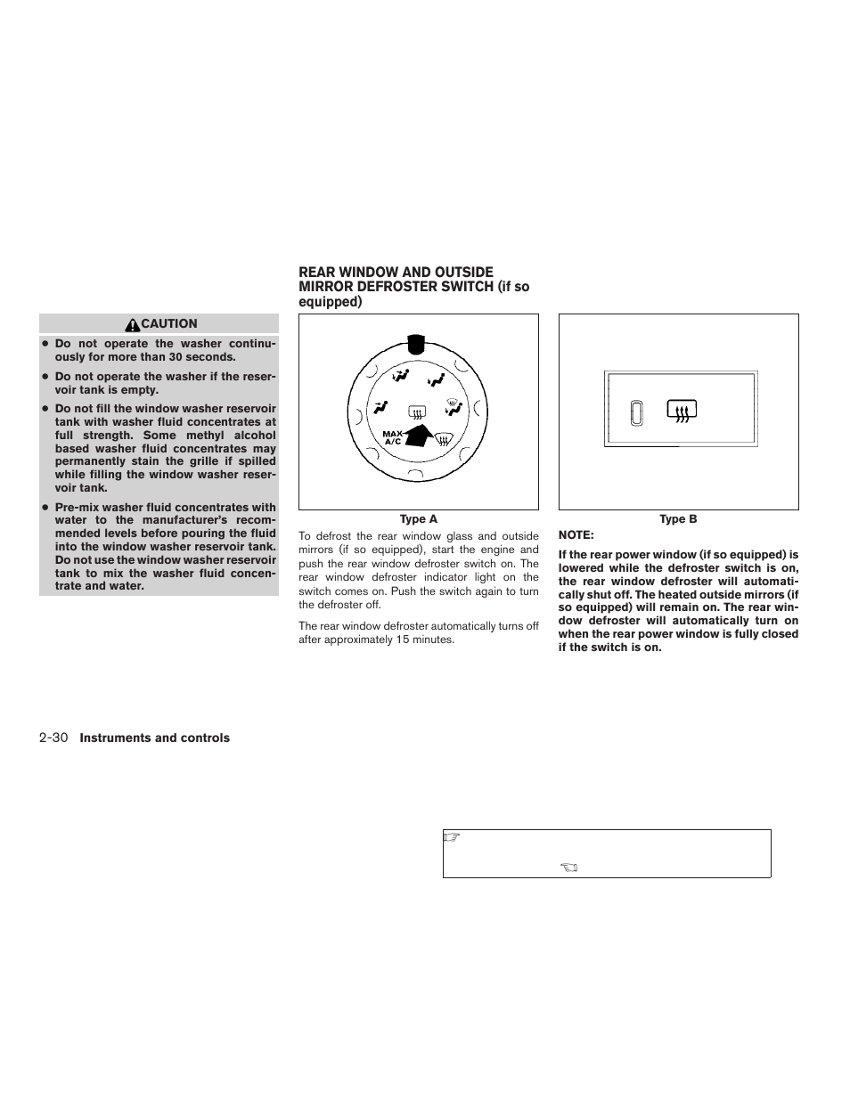 Rear window and outside mirror defroster switch, If so equipped) -30 | NISSAN 2009 Titan User Manual | Page 108 / 408