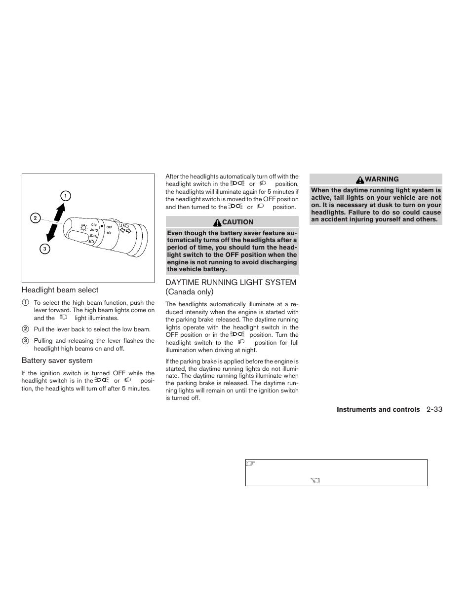 Daytime running light system (canada only) -33 | NISSAN 2009 Titan User Manual | Page 111 / 408