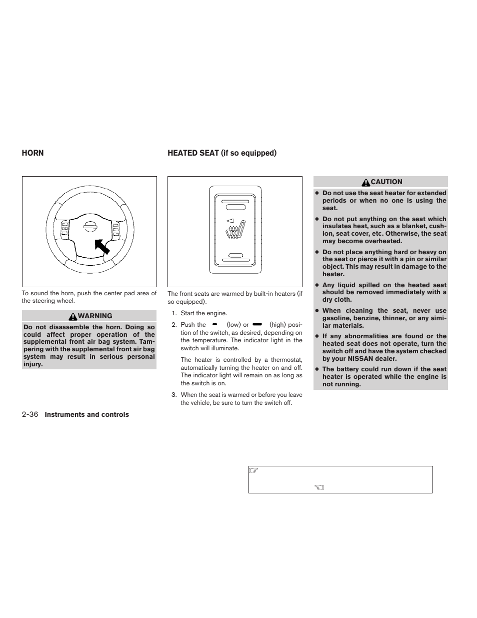 Horn -36 heated seat (if so equipped) -36 | NISSAN 2009 Titan User Manual | Page 114 / 408