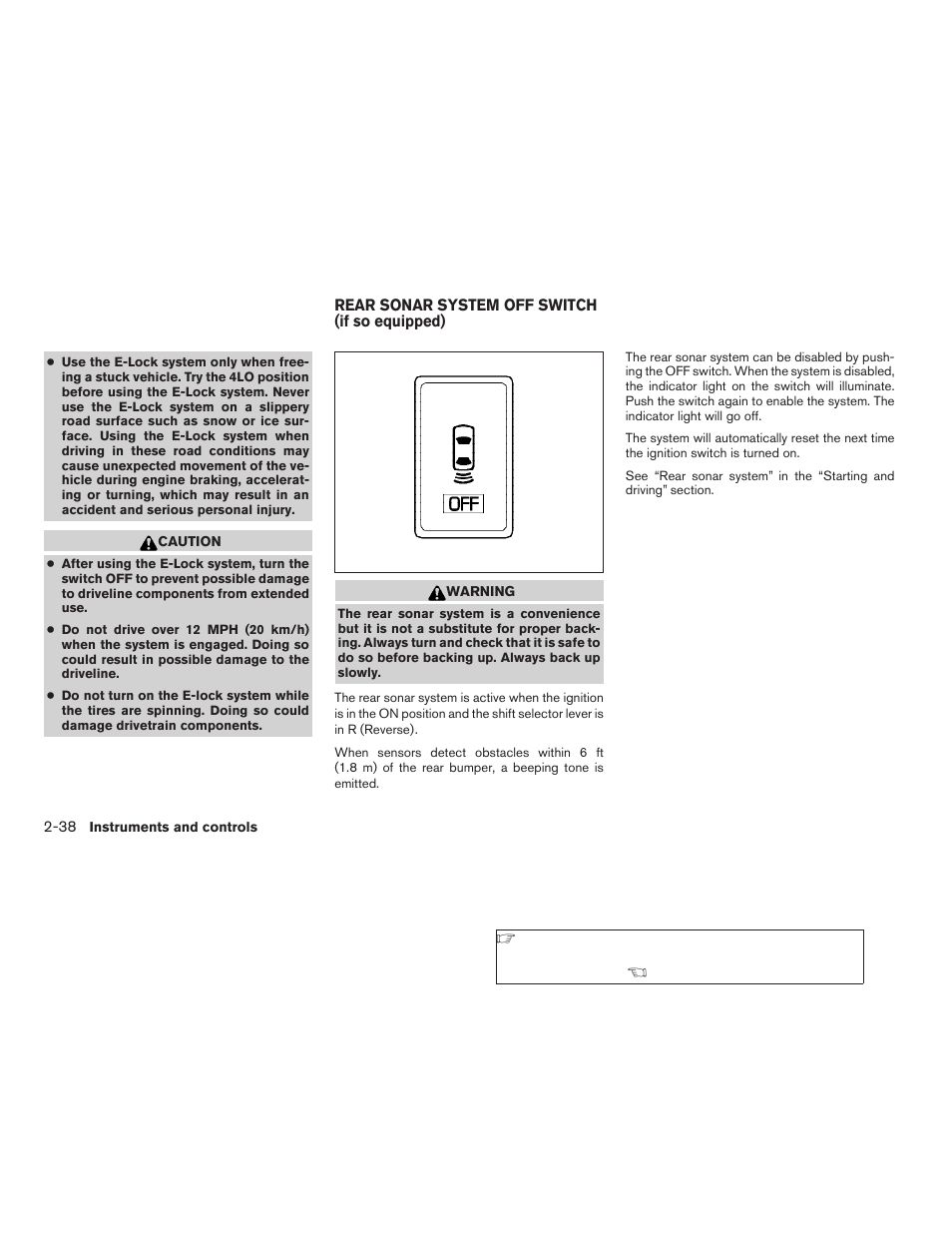 Rear sonar system off switch (if so equipped) -38 | NISSAN 2009 Titan User Manual | Page 116 / 408