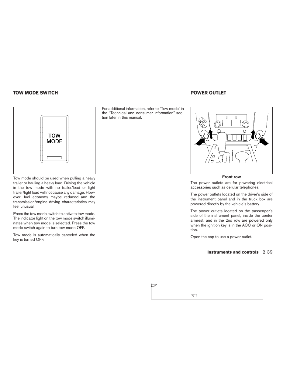 Tow mode switch -39 power outlet -39 | NISSAN 2009 Titan User Manual | Page 117 / 408