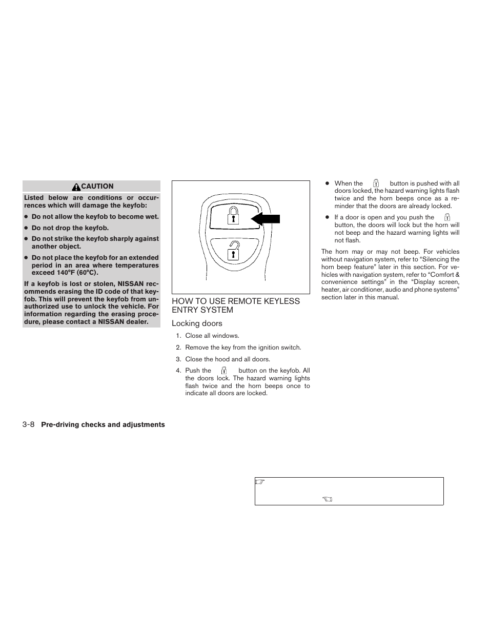 How to use remote keyless entry system -8 | NISSAN 2009 Titan User Manual | Page 148 / 408