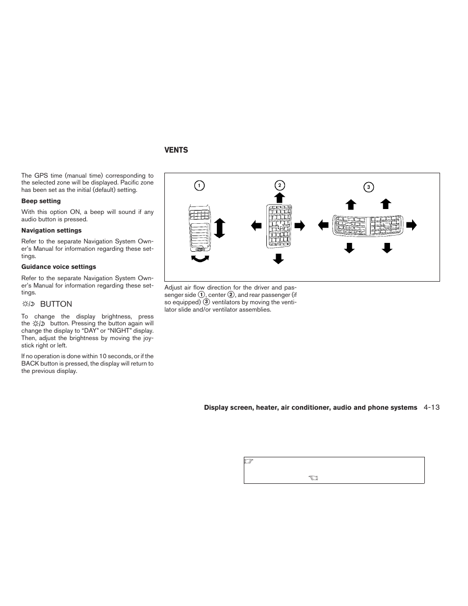 Button -13, Vents -13 | NISSAN 2009 Titan User Manual | Page 179 / 408