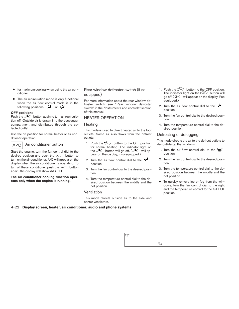 Heater operation -22 | NISSAN 2009 Titan User Manual | Page 188 / 408