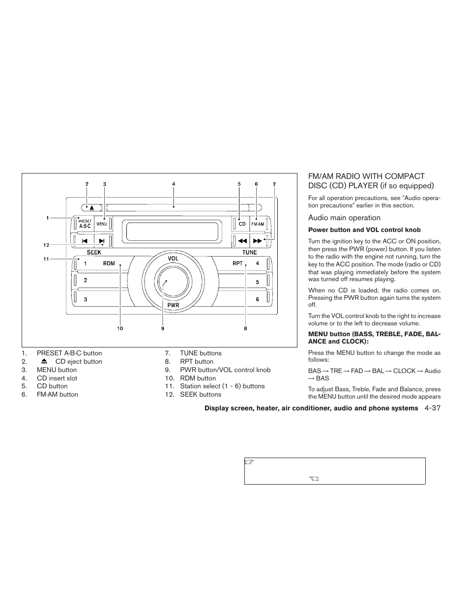 Fm/am radio with compact disc (cd) player, If so equipped) -37 | NISSAN 2009 Titan User Manual | Page 203 / 408