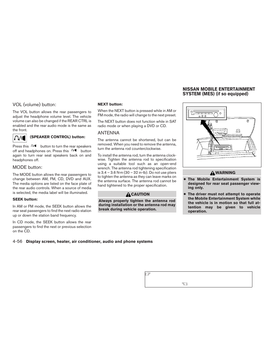 Antenna -56, Nissan mobile entertainment system (mes), If so equipped) -56 | NISSAN 2009 Titan User Manual | Page 222 / 408