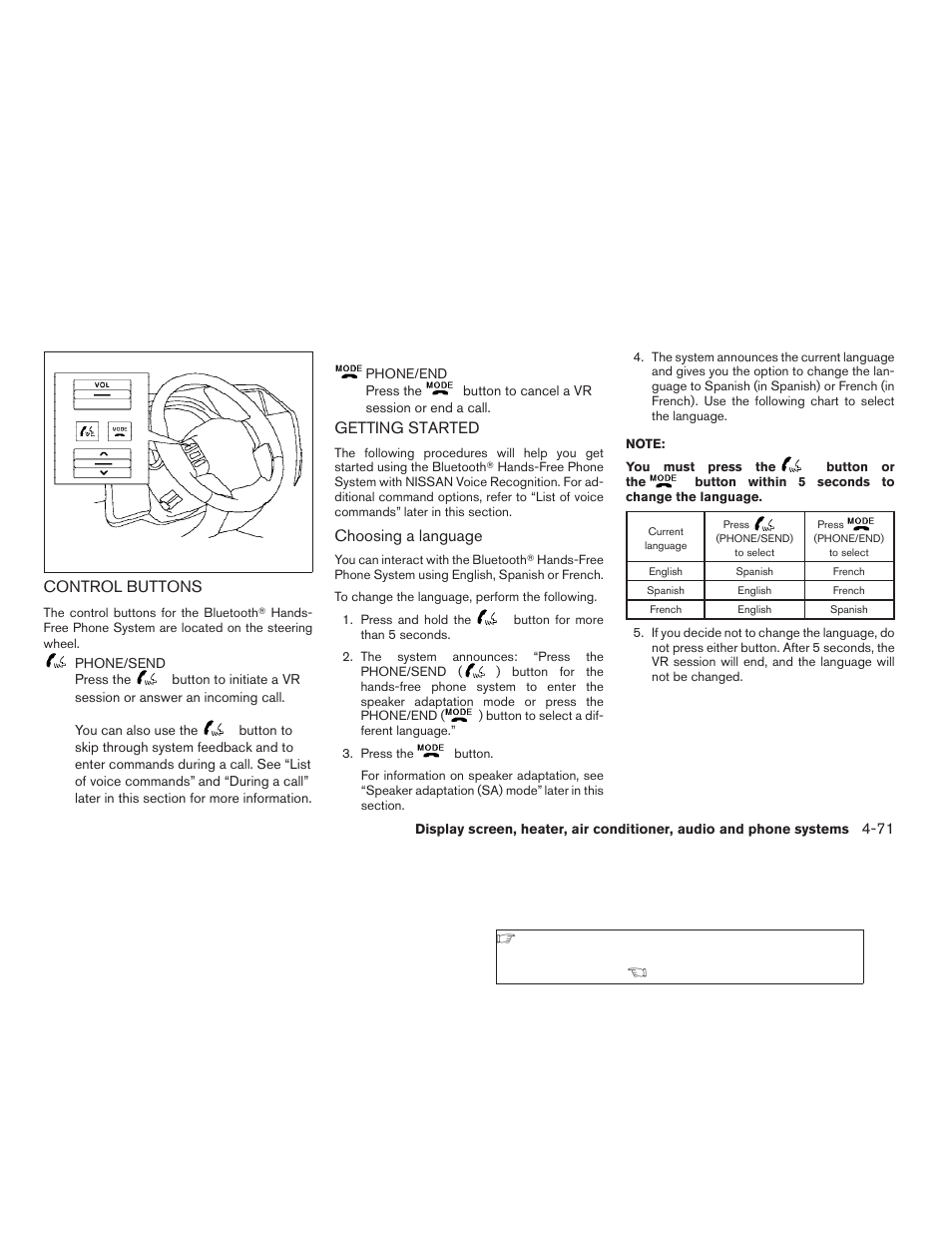 Control buttons -71 getting started -71 | NISSAN 2009 Titan User Manual | Page 237 / 408