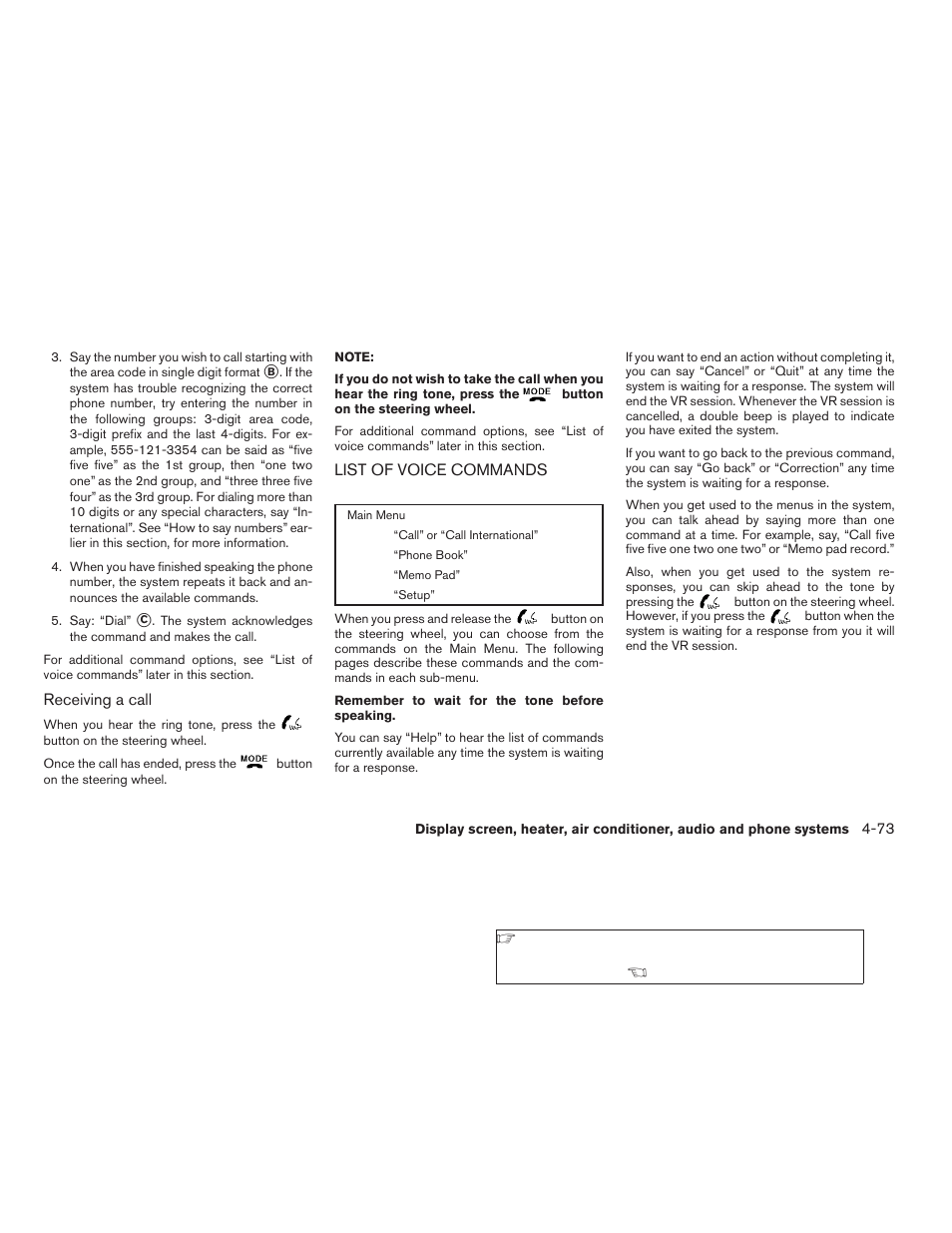 List of voice commands -73 | NISSAN 2009 Titan User Manual | Page 239 / 408