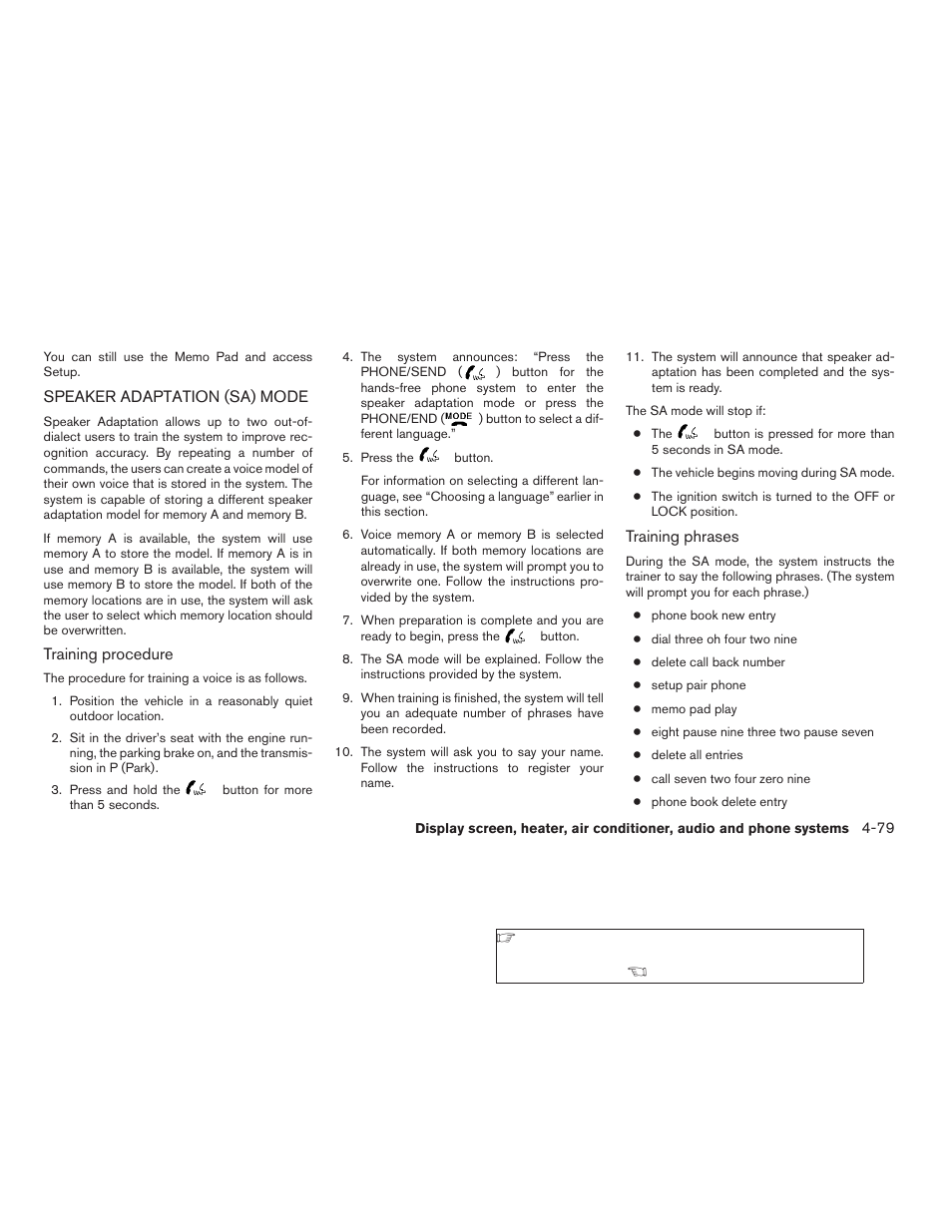 Speaker adaptation (sa) mode -79 | NISSAN 2009 Titan User Manual | Page 245 / 408