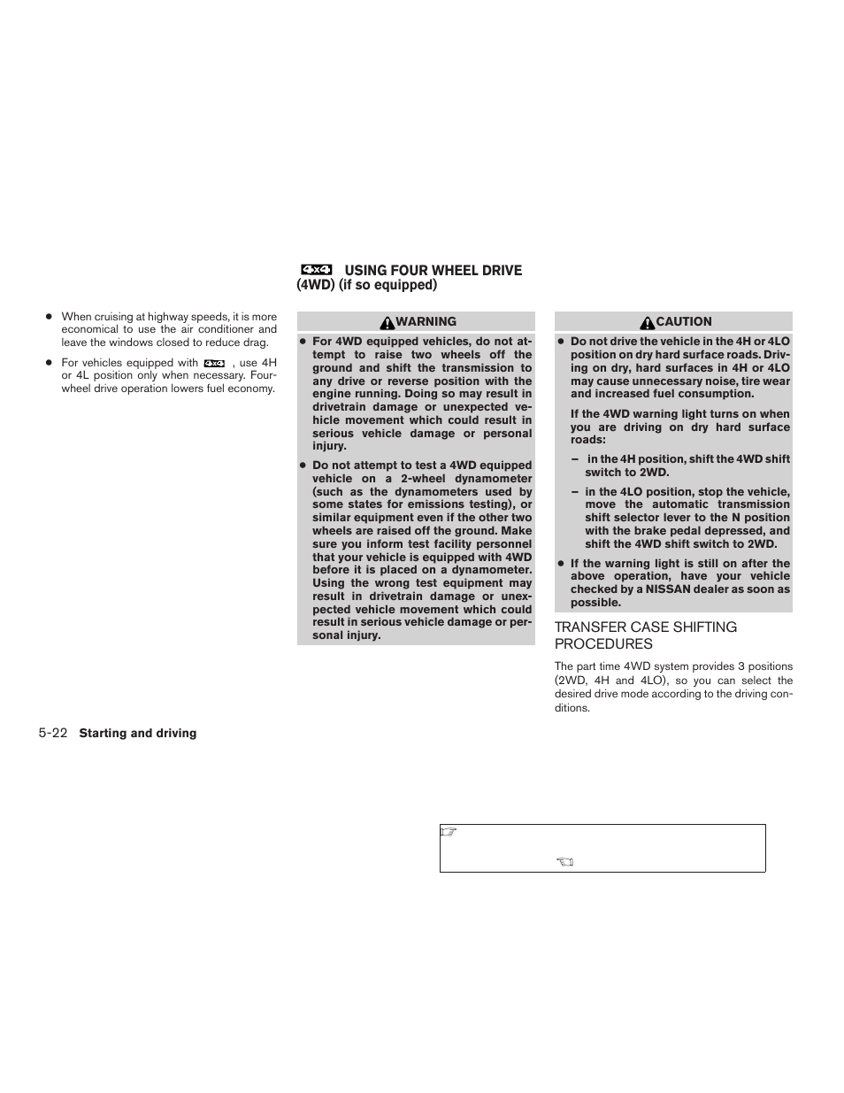 Using four wheel drive (4wd), If so equipped) -22, Transfer case shifting procedures -22 | NISSAN 2009 Titan User Manual | Page 270 / 408