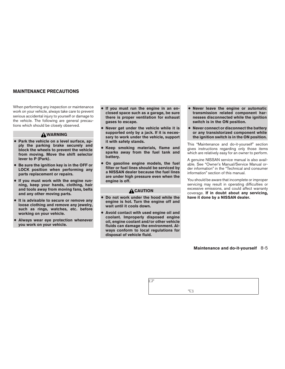 Maintenance precautions -5 | NISSAN 2009 Titan User Manual | Page 309 / 408