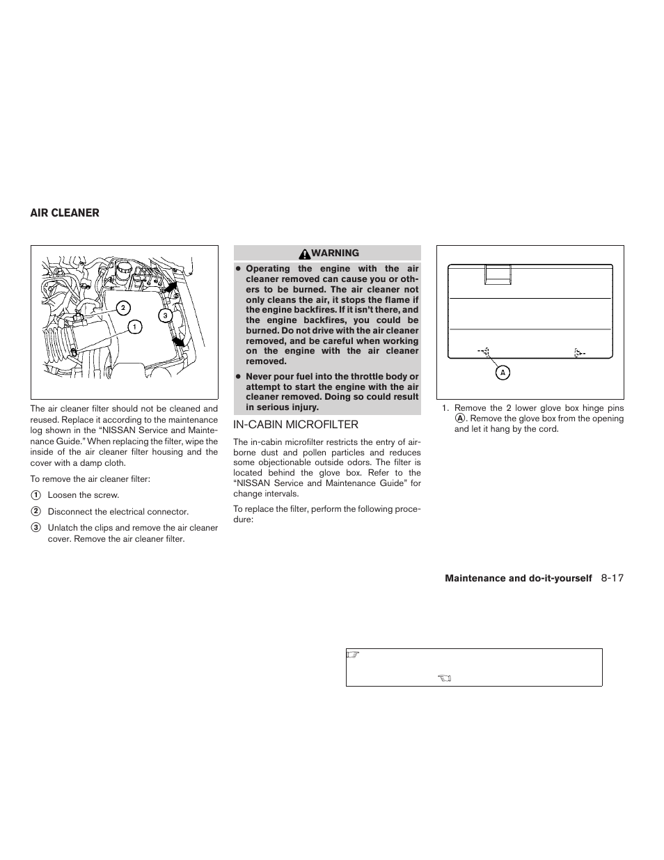 Air cleaner -17, In-cabin microfilter -17 | NISSAN 2009 Titan User Manual | Page 321 / 408