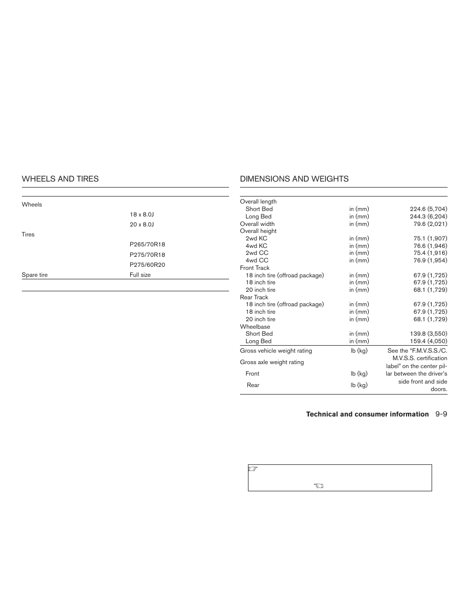 Wheels and tires -9 dimensions and weights -9, Wheels and tires, Dimensions and weights | NISSAN 2009 Titan User Manual | Page 355 / 408