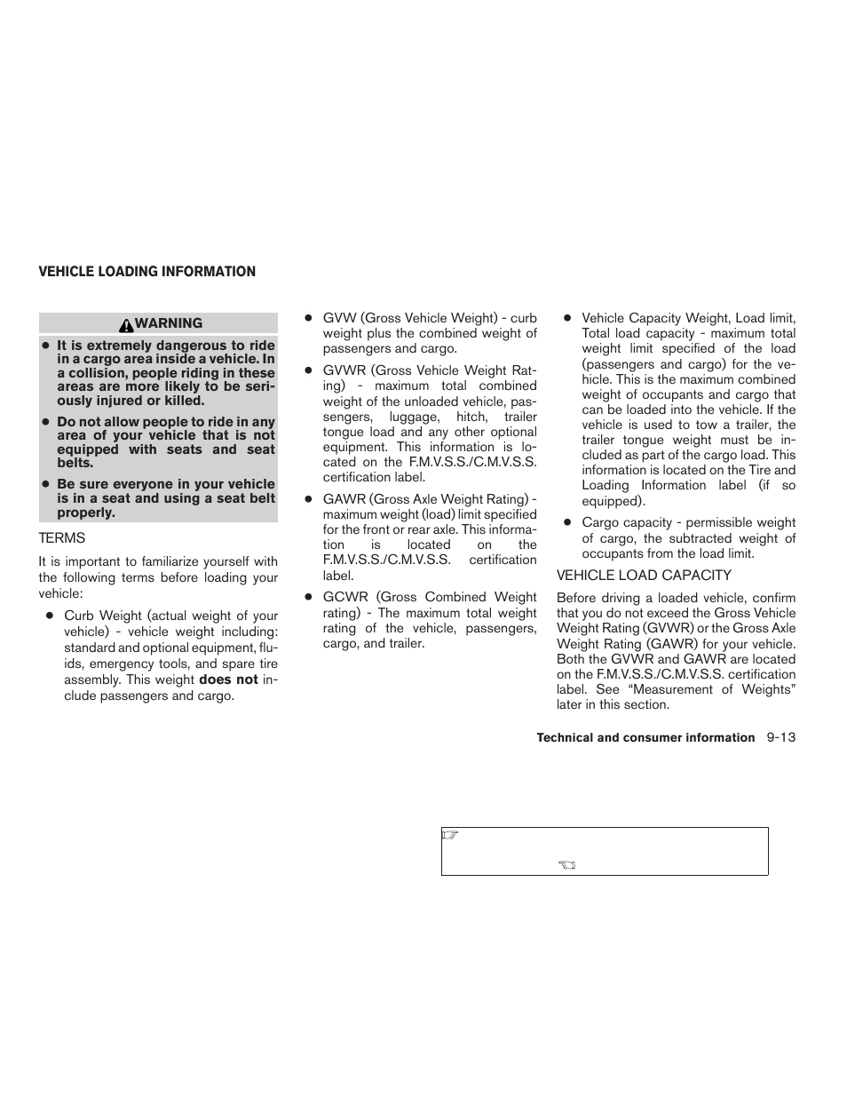 Vehicle loading information -13, Terms -13 vehicle load capacity -13 | NISSAN 2009 Titan User Manual | Page 359 / 408